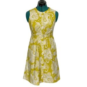 Boden Sleeveless Fit & Flare Dress Yellow White Paisley Print Pockets 4P W0109